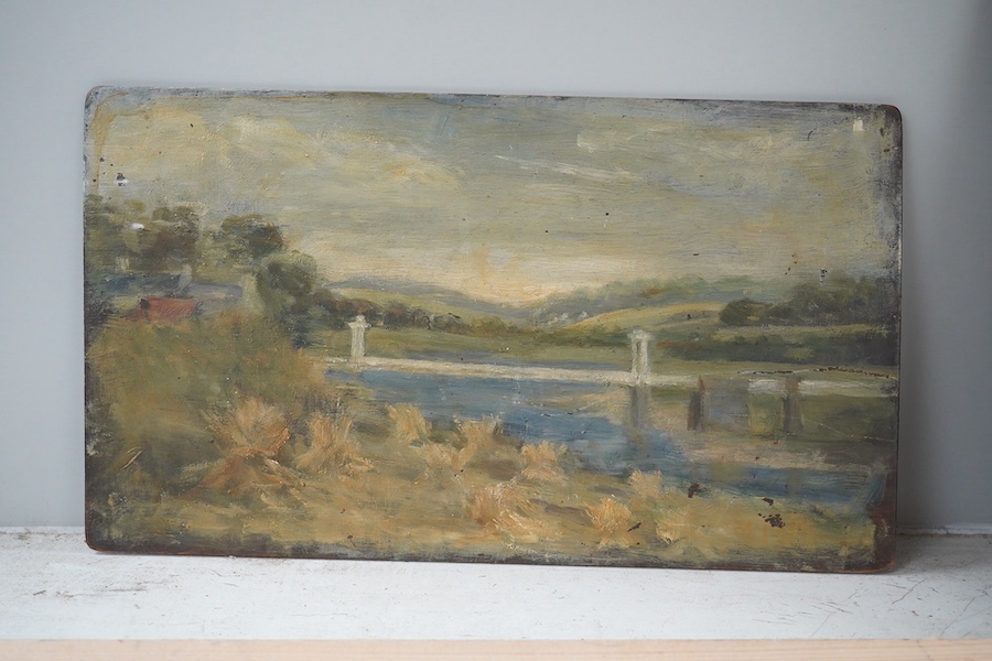 G Walt?, oil on board, ‘Shakkin Briggie’, Autumn 1944, signed and inscribed verso, together with a small oil on board, Study of deer in a landscape, largest 20 x 25cm, unframed. Condition - fair